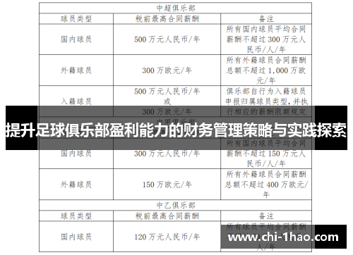 提升足球俱乐部盈利能力的财务管理策略与实践探索