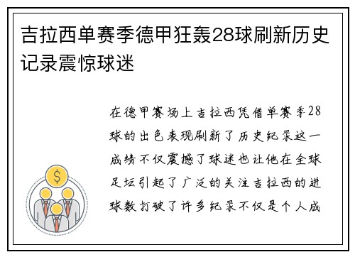 吉拉西单赛季德甲狂轰28球刷新历史记录震惊球迷